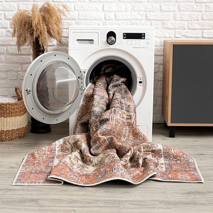 Bloom Rugs Washable 7 ft Runner - Red/Orange/Beige Traditional Runner for Entryway, Hallway, Bathroom, and Kitchen - Exact Size: 2.5' x 7'