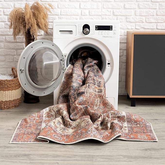 Bloom Rugs Washable 10 ft Runner - Red/Orange/Beige Traditional Runner for Entryway, Hallway, Bathroom, and Kitchen - Exact Size: 2.5' x 10'