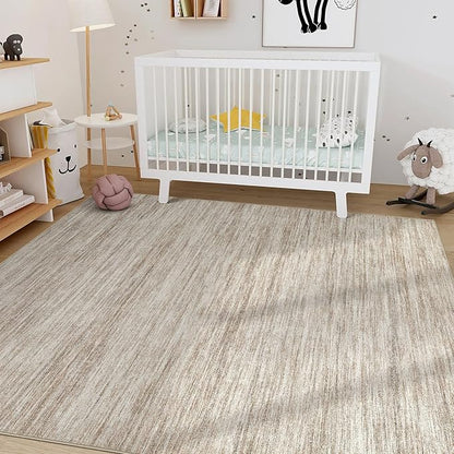 Nakagishi 5X7 Area Rugs Living Room: Washable Large Vintage Rug Neutral Non-Slip Soft Stain Resistant Indoor Carpet for Bedroom Nursery Dining Room Office Playroom - Brown-01