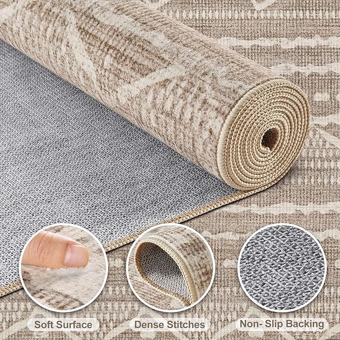 Nakagishi 6x10 Area Rugs Living Room: Washable Boho Large Neutral Soft Farmhouse Area Rugs Stain Resistant Modern Non-Slip Indoor Floor Carpet for Bedroom Nursery Kids Playroom Office-Dark Brown