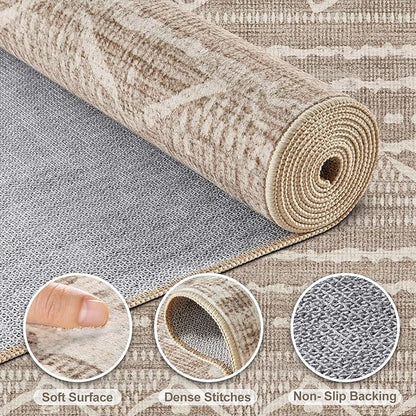 Nakagishi 8x11 Area Rugs Living Room: Washable Boho Large Neutral Soft Farmhouse Area Rugs Stain Resistant Modern Non-Slip Indoor Floor Carpet for Bedroom Nursery Kids Playroom Office-Dark Brown
