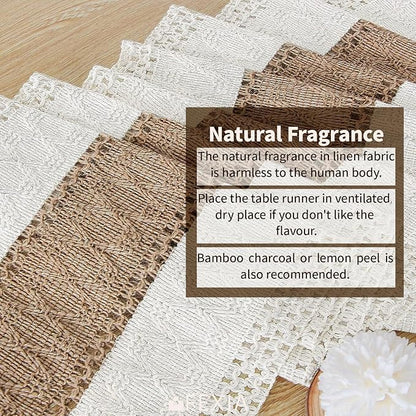 FEXIA Boho Table Runner for Summer Home Coffee Decor with Tassels 60 Inches Long Farmhouse Rustic Table Cloth Cream & Brown Macrame for Kitchen Dining Bedroom Decor Bridal Shower (12x60 Inches)