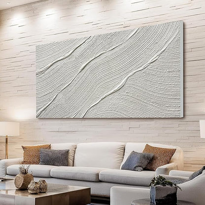 Tarfupth Large Abstract Canvas Wall Art for Living Room White Minimalist Textured Painting Hand-Painted Modern Neutral Artwork for Bedroom Office Decor 24"x48"