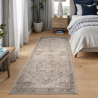 Bloom Rugs Washable Non-Slip 10 ft Runner - Beige/Gray Traditional Runner for Entryway, Hallway, Bathroom, and Kitchen - Exact Size: 2.5' x 10'