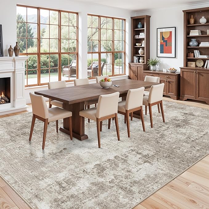 11x14 Area Rug for Living Room Washable – Large Neutral Room Size Bedroom Dining Room Rug Soft Low-Pile Modern Abstract Oversized Indoor Carpet – Non-Slip Stain-Resistant (Beige Grey)