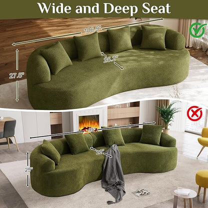 Oversized Sectional Sofa for Living Room, Modern Luxury Plush Chenille 4-Seater Extra Deep & Wide Seat Curved Cloud Couch with 4 Throw Pillows, No Assembly Needed, Sage Green