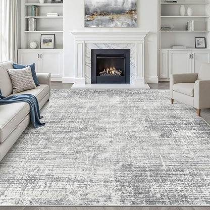 9x12 Area Rug Living Room: Washable Large Neutral Grey Rugs Abstract Soft Modern Stain Resistant Indoor Floor Non-Slip Carpet for Bedroom Nursery Kids Office Playroom Dining Room Under Table Home