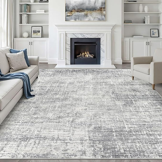 9x12 Area Rug Living Room: Washable Large Neutral Grey Rugs Abstract Soft Modern Stain Resistant Indoor Floor Non-Slip Carpet for Bedroom Nursery Kids Office Playroom Dining Room Under Table Home