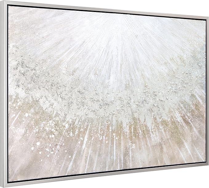 Empire Art Direct Abstract Wall Art Textured Hand Painted Canvas by Martin Edwards, Champagne Frame, 32" x 48", Silver Pellets