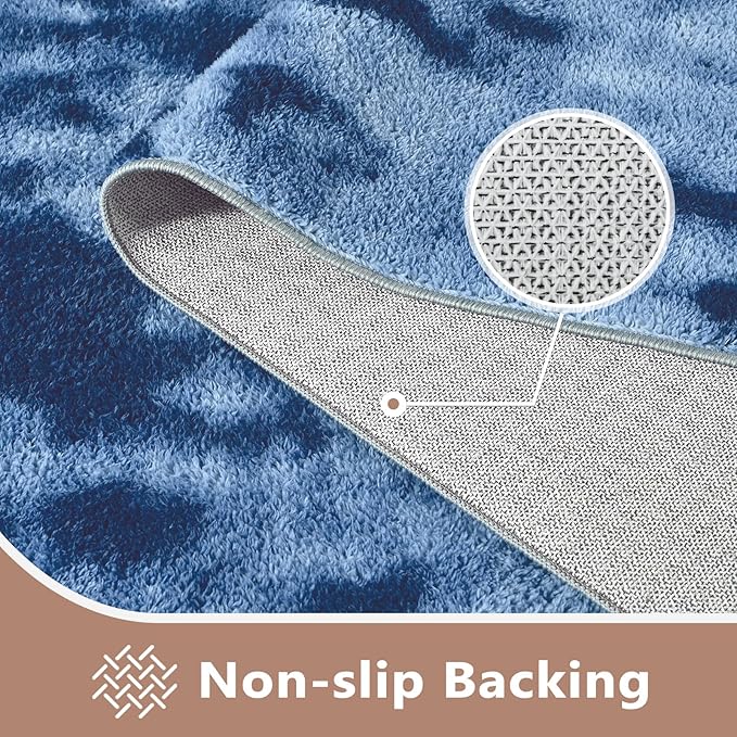 FinRèc 2x6 Washable Runner Rugs for Kitchen Hallway Bedroom, Low Pile Thin Ultra Soft Shag Rug, Non-Slip Carpet Indoor for Home Decor (Tie-dye Teal)