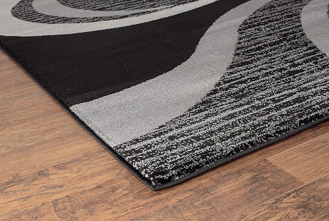 GLORY RUGS Modern Area Rug Swirls Carpet Bedroom Living Room Contemporary Dining Accent Sevilla Collection 4817A (4x6, Black)