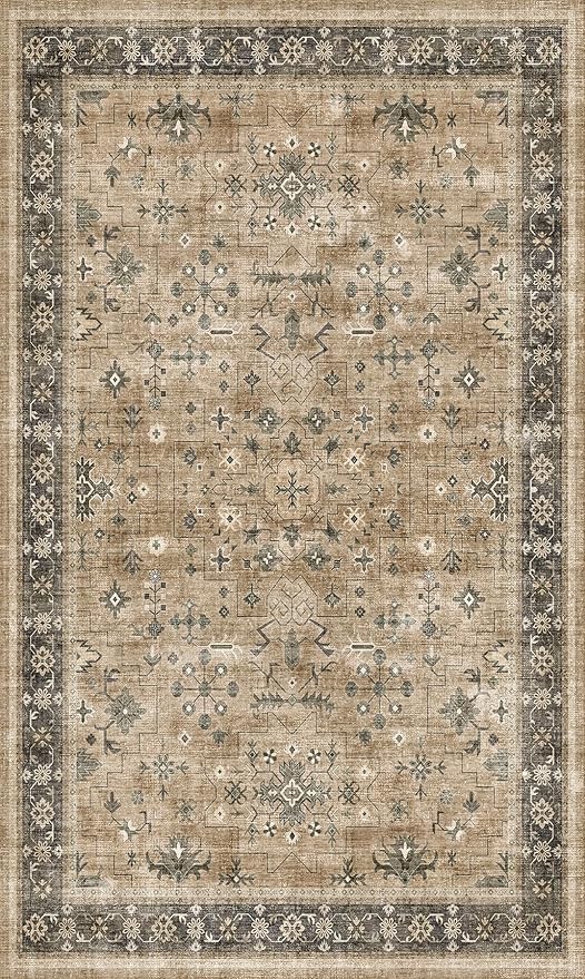 Boho Natural Earthy 3x5 Entryway Rug, Washable Mudroom Area Rug, Modern Vintage Kitchen Floor Carpet, Low Pile Non-Slip Carpet for Indoor Entrance and Laundry Room
