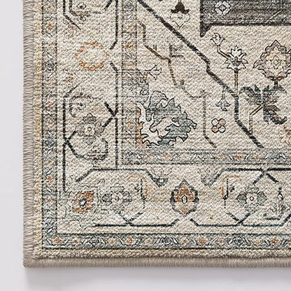 LUMI 5x8 Washable Area Rug for Living Room, Ultra Soft Vintage Rug with TPE Non Slip Backing, Stain Resistant, Low Profile Carpet High Traffic for Bedroom, Dining Room