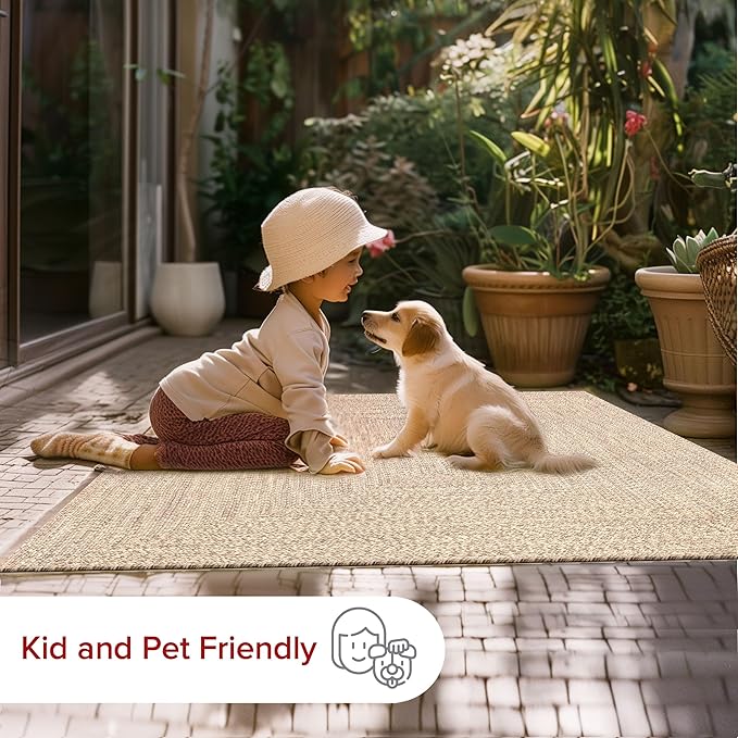nuLOOM 6' x 9' Solid Hand Braided Indoor/Outdoor Area Rug, Pet-Friendly, High Traffic, Weather Resistant, for Patio, Balcony, Bedroom, Living Room, Dining Room, Wynn Tan