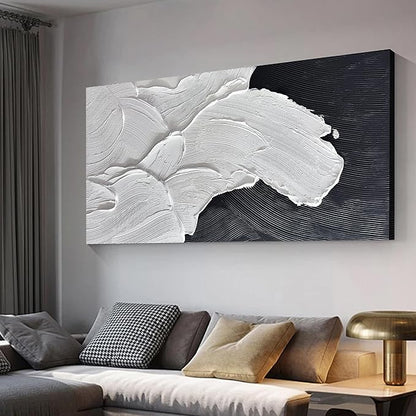 Tarfupth Black and White Abstract Wall Art for Living Room Hand-Painted Large Abstract Wave Oil Paintings Artwork for Bedroom Office Home Decor 29x58 Inch