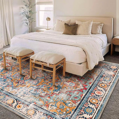 CHAMPLANT Washable Area Rug 8'x10' Boho Chic Medallion Distressed Design Non-Shedding Easy Care Ideal for High Traffic Areas in Living Room Bedroom Office Coffee Table Large Carpet