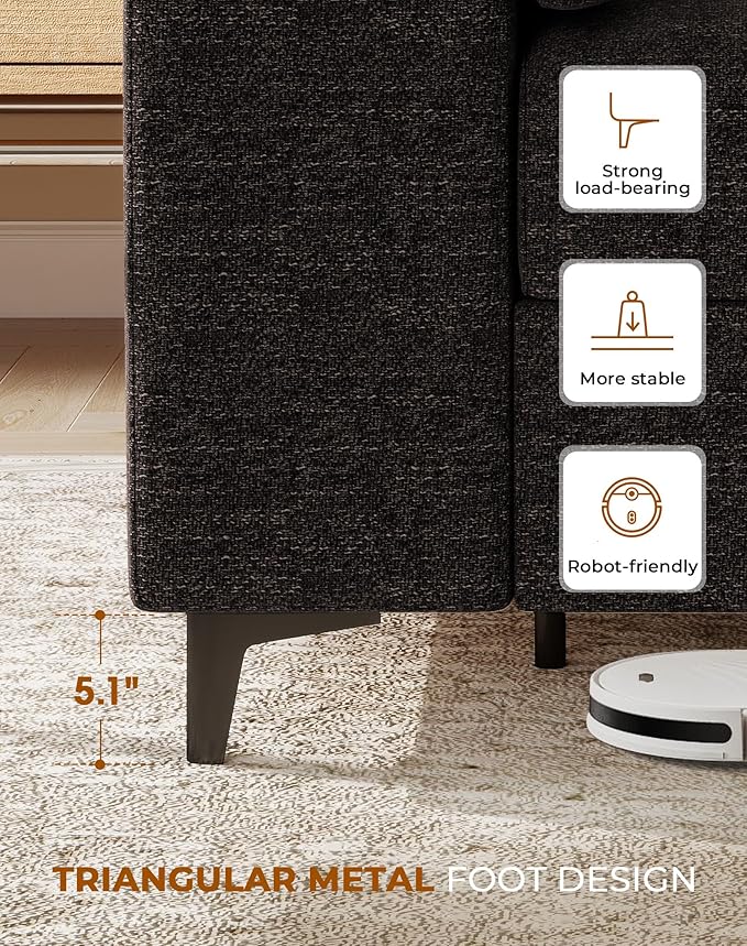 Upvilla 88.97" Modern Sofa Couch for Living Room, Deep Seat Sofa with 8”Cushion, Comfy 2-Seater Chenille Loveseat Sofa with Convertible Armrest, Removable Sofa Cover, High Leg (Dark Gray)
