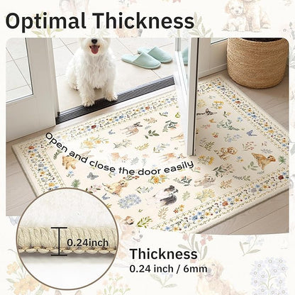 Soalmost Dog 9x12 Area Rugs for Living Room, Machine Washable Animal Floral Vintage Rug Non-Slip Low Pile Soft Throw Large Rugs for Classroom Bedroom Dining Room Nursery Playroom (9 x 12,Beige)