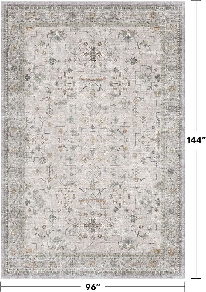 Hazo Haus Light Gray 8x12 Large Area Rugs for Living Room - Oriental Rug for Bedroom Under Bed, Dining Room Under Kitchen Table, Washable Soft Non Slip Unique Indoor Décor