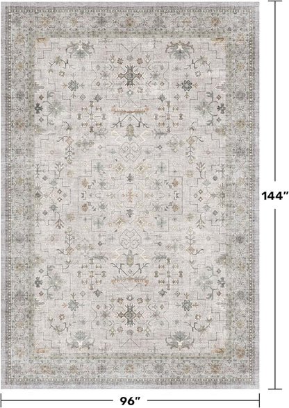 Hazo Haus Light Gray 8x12 Large Area Rugs for Living Room - Oriental Rug for Bedroom Under Bed, Dining Room Under Kitchen Table, Washable Soft Non Slip Unique Indoor Décor