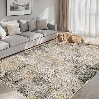 6x9 Area Rugs for Living Room - Washable Rug Modern Abstract Soft Large Neutral Non-Slip Carpet Indoor Floor Thin Carpets for Bedroom Dining Room Farmhouse Nursery Home Office Brown Black Grey