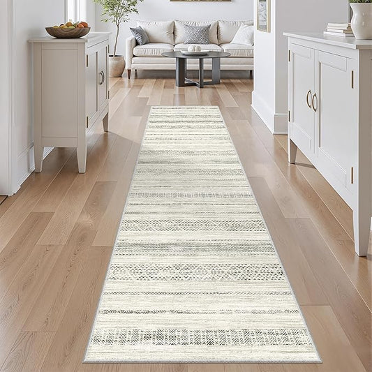 Miukiki 2x8 Runner Rug Moroccan Washable Kitchen Rug Non Slip Indoor Floor Hallway Runner Rug Foldable Carpet for Bathroom Laundry Room with Low Pile(Grey,2'x8')