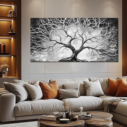 CIRABKY Tree Wall Art for Living Room - Black and White Canvas Wall Art for Office - Home Office Decor Wall Size 29" x 59"
