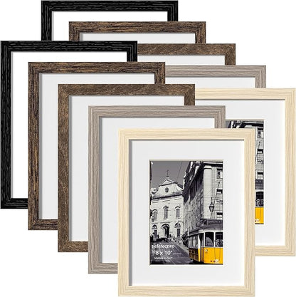 eletecpro 8x10 Picture Frames Set of 10, Picture Frame Collage Wall Decor Display 5x7 Photo With Mat or 8x10 without Mat, Home Decor Gallery Frame for Table Top or Wall Mounting, Multicolor