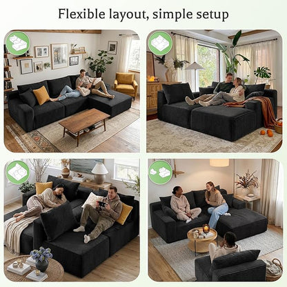 Homkdom Boneless Modular Sectional Couch, Cloud Couch L-Shaped Sofa with 61.5" Deep Seat & Right Facing Chaise – Deep Grey, 6 Configurations for Small Space Apartment, No Assembly