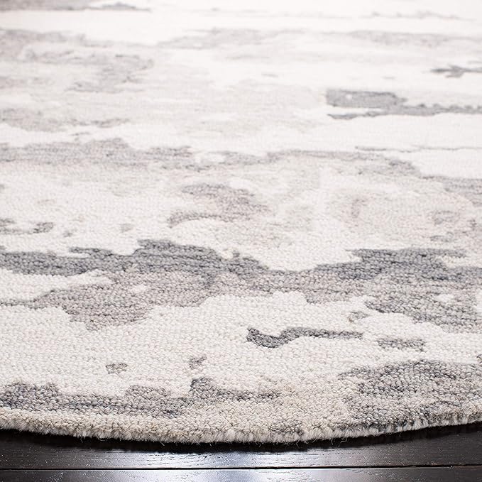 SAFAVIEH Abstract Collection Area Rug - 4' Round, Charcoal & Ivory, Handmade Abstract Wool, Ideal for High Traffic Areas in Living Room, Bedroom (ABT465H)