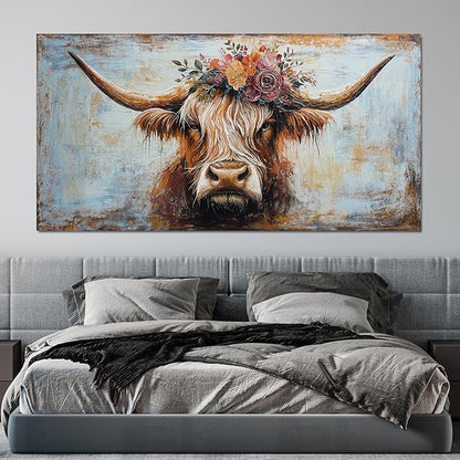 Canvas Wall Art Decor Oversized Wall Art Picutures for Living Room Highland Cow Wall Art Prints Large Vintage Wall Art Decor Canvas Art Wall Decor Artwork for Walls Home Bedroom Office Decorations 39" X 78"