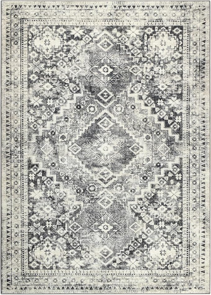 YOH Boho Washable Rug 5x7, Taupe Gray Vintage Non Slip Area Rug, Distressed Indoor Carpet for Living Room Bedroom Kitchen Office