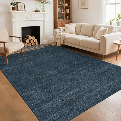 9x12 Area Rugs for Living Room Washable Solid Large Bedroom Rugs Non Slip Soft Modern Abstract Dining Room Throw Carpet Minimalist Classic Plain Area Rug for Nursery Kitchen Home Office, Navy
