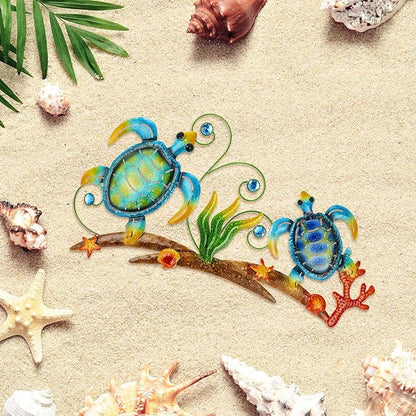 dreamskip 27" Sea Turtles Metal Beach Wall Decor Art, Coastal Ocean Style Wall Sculpture, Nautical Outdoor Decor For Garden, Pool, Fence, Patio, Bathroom Indoor