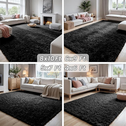 5x8 Area Rugs for Living Room: Soft Fluffy Shag Black Rugs for Bedroom, Non Slip Large Fuzzy Plush Rug Indoor Floor Carpet for Nursery Kids Boys Girls Room, Dorms, Playroom, Modern Home Decor