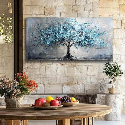 crmotu Tree of Life Large Wall Art for Living Room, Cherry Blossom Abstract Canvas Art Prints, Blue Flowers Tree Pictures Wall Decor, Nature Plant Modern Bedroom Bathroom Office Decor 29"X57"