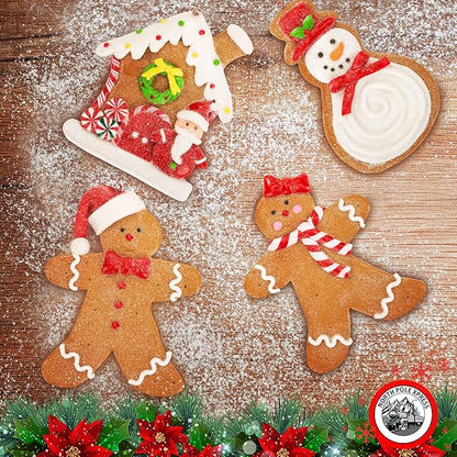 Gingerbread Christmas Ornaments - Man Boy Girl Gingerbread House Snowman Cookie Rustic Christmas Decorations Set of 4 - Claydough Christmas Tree Decorations - Christmas Tree Ornaments with Gift Box