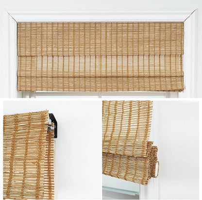 Motorized Bamboo Roman Shades, Motorized Blinds with Remote Compatible with Homekit, Alexa GoogleHome, Smart Wood Woven Shades for Indoor Windows, Customize, Shoreline Breeze