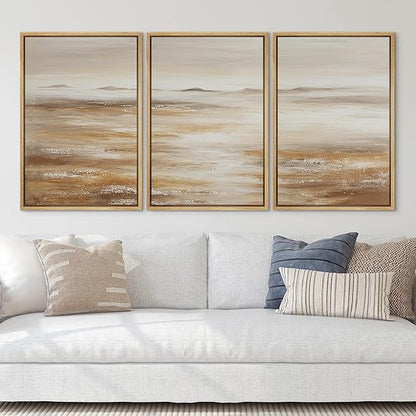 SIGNLEADER Framed Canvas Print Wall Art Set Soft Earth Tone Minimal Landscape Illustrations Minimal Decorative Bohemian for Living Room, Bedroom, Office - 24"x36"x3 Natural