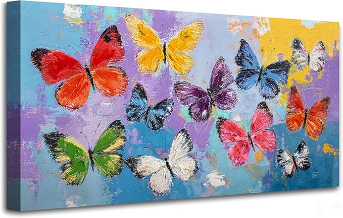 Enartly Butterfly Canvas Wall Art for Living Room, Textured Colorful Butterfly Artwork Paintings, Modern Wall Decor for Home Bedroom Garden Farmhouse Decor, 40"x20"