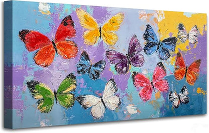 Enartly Butterfly Canvas Wall Art for Living Room, Textured Colorful Butterfly Artwork Paintings, Modern Wall Decor for Home Bedroom Garden Farmhouse Decor, 40"x20"