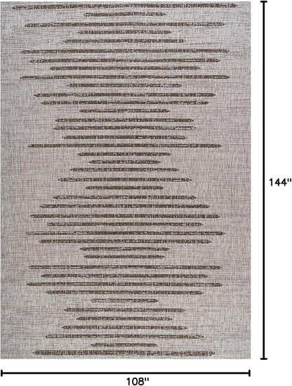 JONATHAN Y Stripe Geometric Indoor Outdoor Area Rug 9X12 Beige/Brown, Zolak Berber for Backyard, Patio, Porch, Easy-Cleaning, High Traffic, Pet-Friendly, Non-Shedding (SMB124A-9)