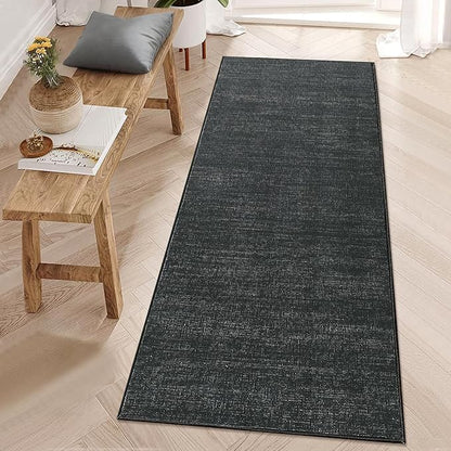 Washable Runner Rug 2x6 Modern Solid Color Kitchen Runner Mat Minimalist Plain Long Runner Rug for Entryway Bedroom Bedside Non Slip Low Pile Boho Accent Solid Runner Rugs for Nursery, Black 2'x6'