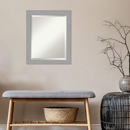 Amanti Art Silver Bathroom Mirror for Over Sink, 23x19 Brushed Nickel Rectangle Vanity Mirror, Small Modern Frame, Hangs Horizonally and Vertically, Bathroom Wall Decor, Beveled Edge