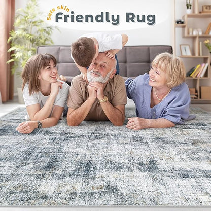 5x7 Area Rug for Living Room: Washable Abstract Soft Rugs Non Slip Modern Stain Resistant Low Pile Carpet for Dining Room Bedroom Nursery Office (Multi Blue, 5'x7')