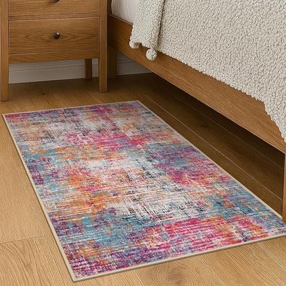 KILOCOCO Abstract Small Area Rug 2x3 Entryway Rug Washable Kitchen Rugs Door Mat Indoor Entrance Soft Pinted Non Slip Throw Rugs for Front Door Foyer Farmhouse Floor Mats, Pink/Orange/Blue