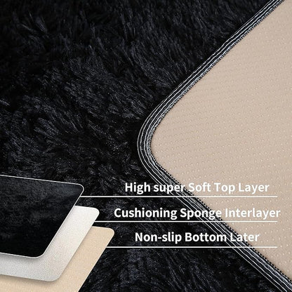 Black Fluffy 9x12 Large Area Rugs for Bedroom Living Room, Soft Washable Shag Carpet for Kids Room, Nursery, Dorm Decor, Colorful Cute Plush Fuzzy Rugs for Baby Toddler