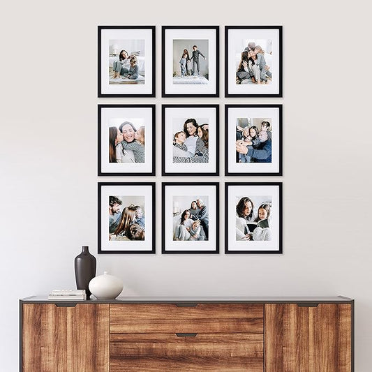 Sheffield Home 9 Piece Gallery Wall Frame Set, 11x14 in. matted to 8x10 in. (Matte Black)