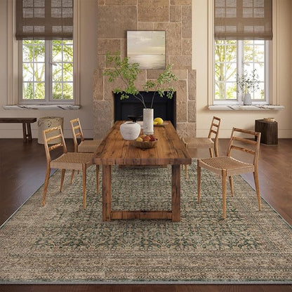 Machine Washable Rugs for Living Room: 9x12 Area Rugs Boho Vintage Rugs Stain Resistant Non Slip Low Pile Soft Lightweight Carpet for Bedroom Kitchen Dining Room Nursery Kids Room Farmhouse