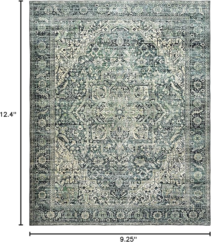 BILEEHOME Dark Emerald Green 2x3 Rug for Living Room,Vintage Floral Waterproof Non Slip Cool Area Rugs for Men Office Hardwood Floors Bedroom